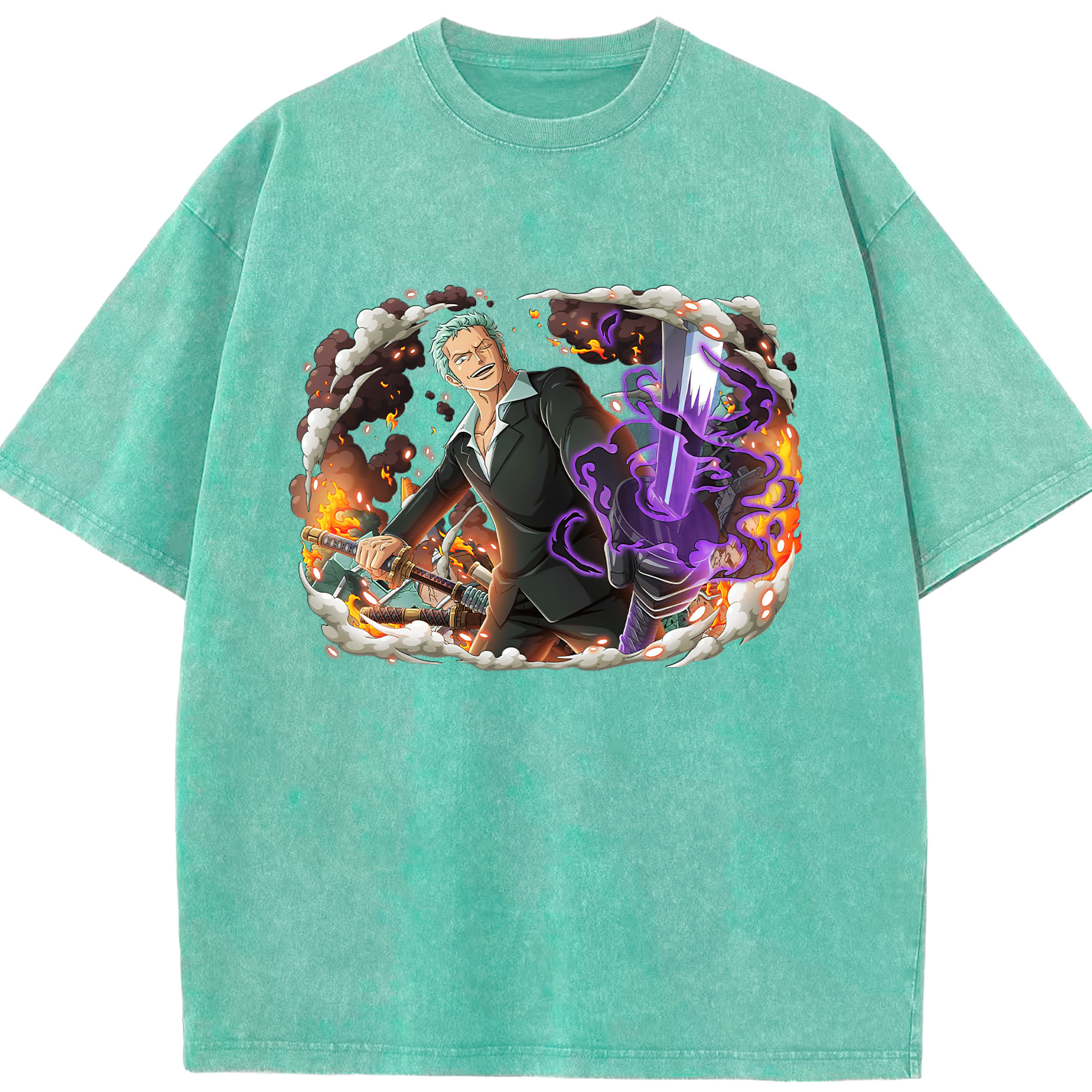 ワンピース ロロノア・ゾロ ONE PIECE Roronoa Zoro 綿100% ヴィンテージ風 半袖Tシャツ（フロントプリント）